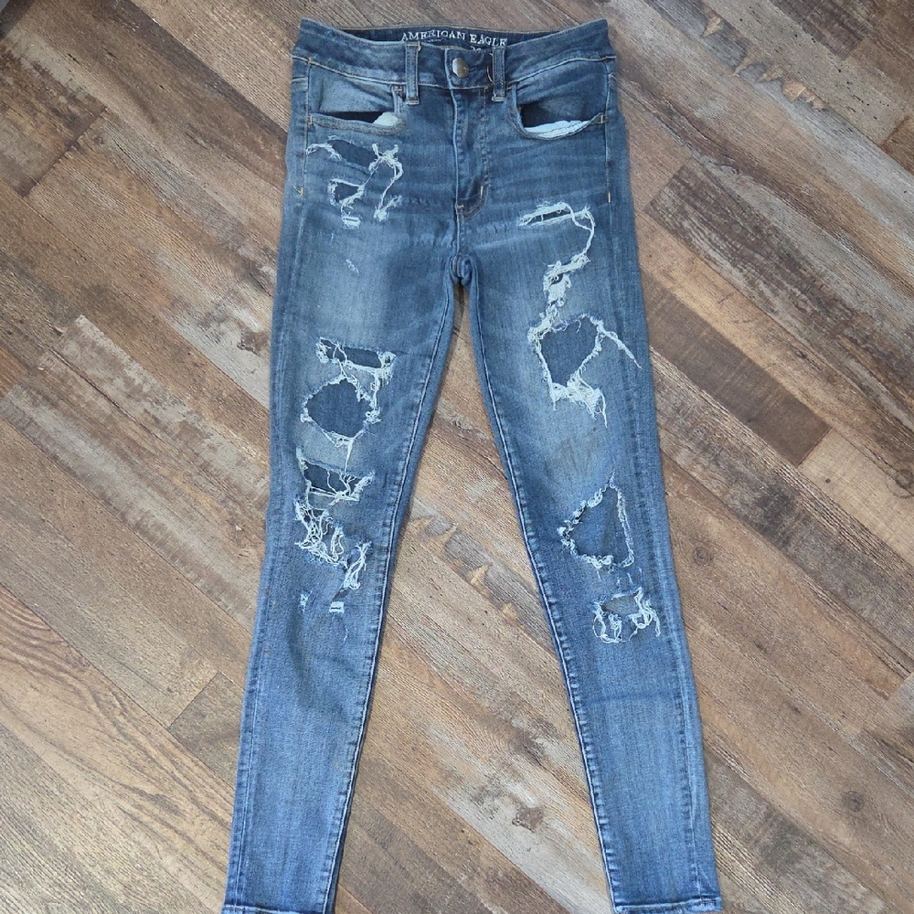 American Eagle Outfitters Ripped Skinny Jeans in Blue